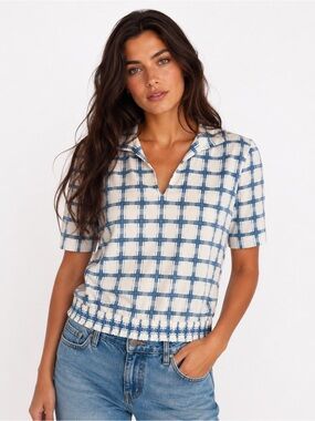 Vintage 70s Graff Californiawear Plaid Blouse USA Made Shirred Hem Disco Top